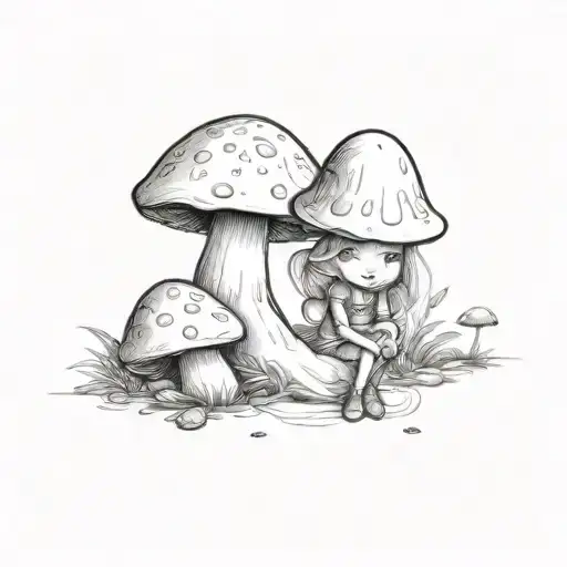 fairy sitting on a mushroom tattoo design idea