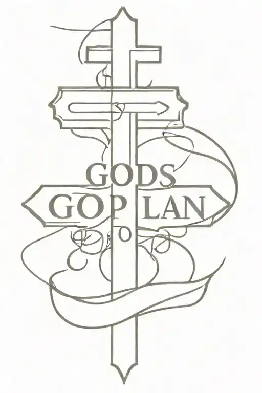 Christian Cross with "GOD'S PLAN" text tattoo design idea