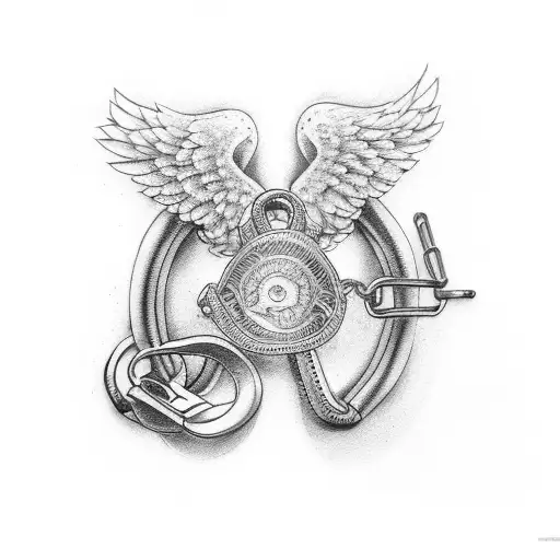 Handcuffs, Hand, Angel, Knife tattoo design idea