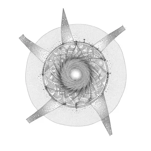 A galaxy-like spiral with a star and moon as well as a flower and a drop  tattoo design idea