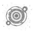 A galaxy-like spiral with a star and moon as well as a flower and a drop  tattoo design idea