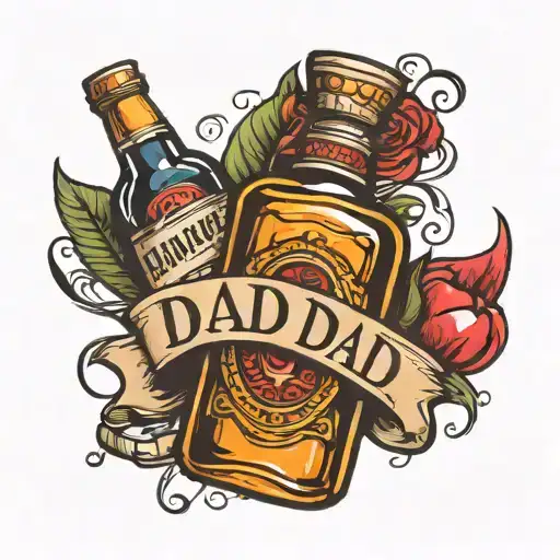 dad bottle of whiskey love heart around it tattoo design idea