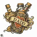 dad bottle of whiskey love heart around it tattoo design idea
