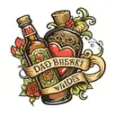 dad bottle of whiskey love heart around it tattoo design idea
