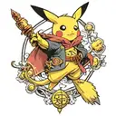 Pikachu dressed in Akatsuki cape on Dragon Ball Z's flying cloud and Harry Potter's wand. tattoo design idea