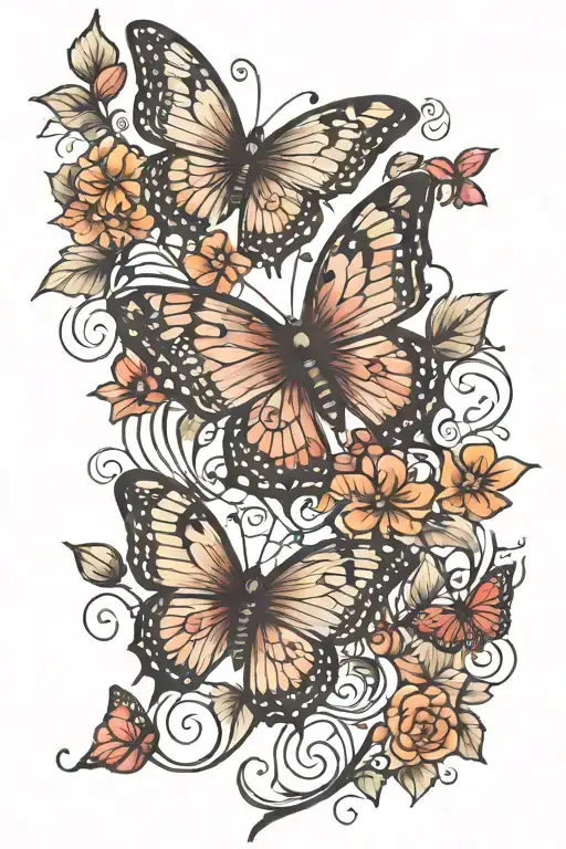 Butterflies, hearts, vine tattoo design idea