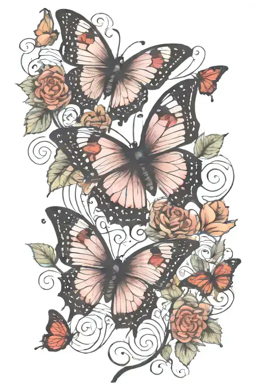 Butterflies, hearts, vine tattoo design idea