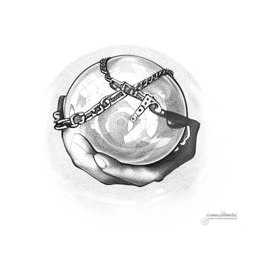 hand with chained planet tattoo design idea