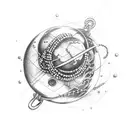 hand with chained planet tattoo design idea