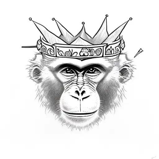 monkey with a carnation in hair, wearing a crown with Gracie written on it, playing an accordion guitar and hockey stick tattoo design idea