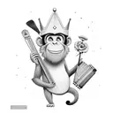 monkey with a carnation by earaying an accordion guitar, a hockey stick with the name Luka, a crown with the name Gracie tattoo design idea
