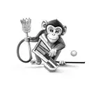 monkey with a carnation by earaying an accordion guitar, a hockey stick with the name Luka, a crown with the name Gracie tattoo design idea