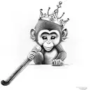 monkey with a carnation by earaying an accordion guitar, a hockey stick with the name Luka, a crown with the name Gracie tattoo design idea