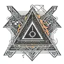 triangle with a lightning bolt in the middle and a symbol at each corner (symbol of calm, a neuron and party) tattoo design idea