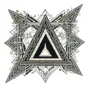 triangle with a lightning bolt in the middle and a symbol at each corner (symbol of calm, a neuron and party) tattoo design idea