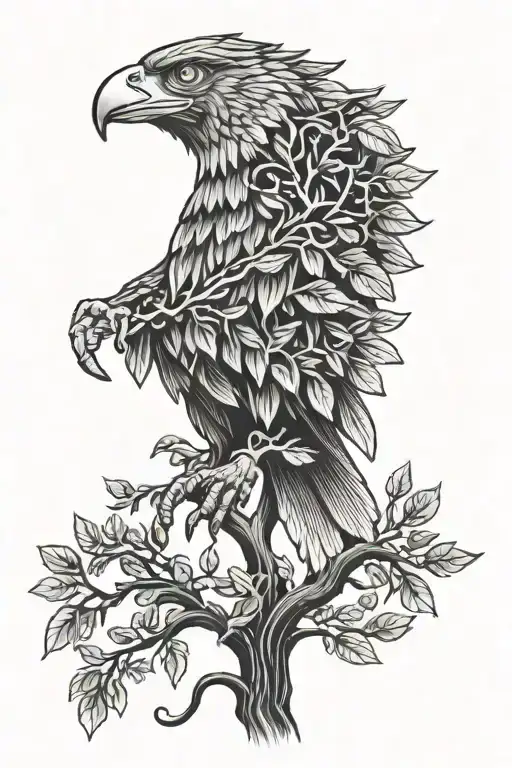 polish eagle perched on Irish tree of life  tattoo design idea