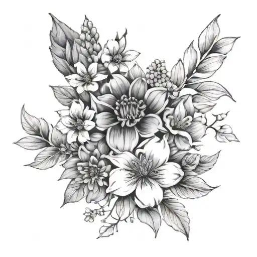 may birth flower, August birth flower , December birth flower , February birth flower , July birth flower bouquet  tattoo design idea