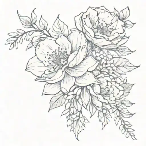 may birth flower, August birth flower , December birth flower , February birth flower , July birth flower bouquet  tattoo design idea