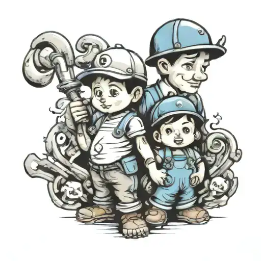 child in plumber family holding hands tattoo design idea