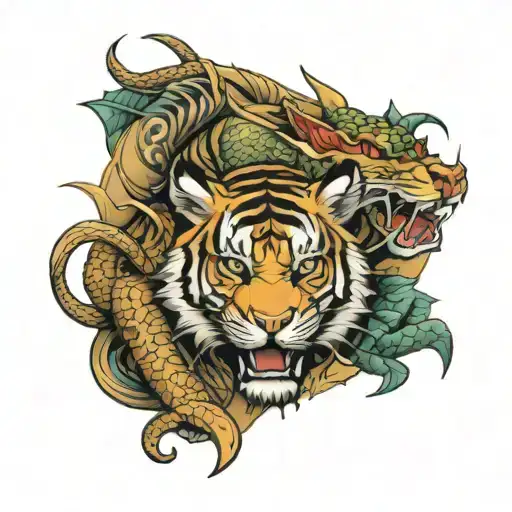 tiger and dragon wrapped tattoo design idea