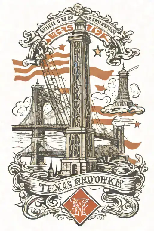 Texas, Brooklyn Bridge, Washington Monument, Boston Red Sox, Arc'd Triumph, I love NY and Anchor  tattoo design idea