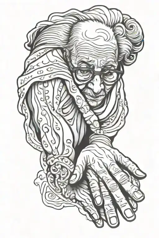 outline of grandma holding hands tattoo design idea