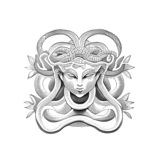 lotus medusa snake moutain tattoo design idea
