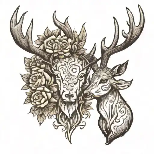 matching couples antlers  tattoo design idea