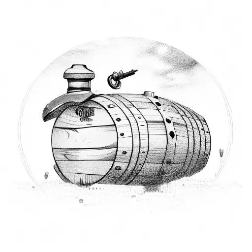 oak barrel with lever action rifle leaning against it and a old mining latern on top tattoo design idea