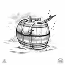 oak barrel with lever action rifle leaning against it and a old mining latern on top tattoo design idea