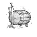 oak barrel with lever action rifle leaning against it and a old mining latern on top tattoo design idea