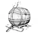 oak barrel with lever action rifle leaning against it and a old mining latern on top tattoo design idea