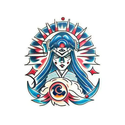 amaterasu mujer y sol tattoo design idea