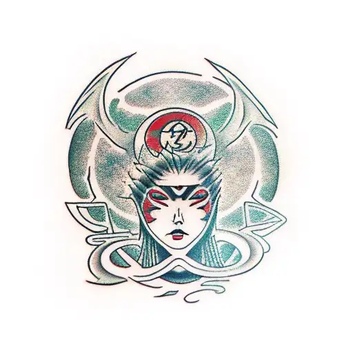 amaterasu mujer y sol tattoo design idea