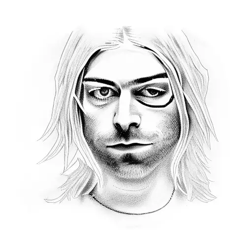 A silhouette of Kurt Cobain playing guitar with the word 'Nirvana' written in a handwritten font tattoo design idea