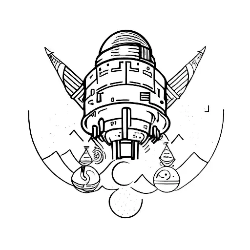 A minimalist tattoo of a Viking spaceship traveling through space tattoo design idea
