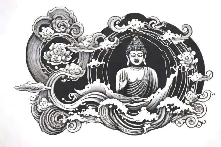 waves and clowds earth gautam buddha" tattoo design idea