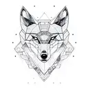 A geometric wolf with steampunk elements perched on a rocky formation tattoo design idea