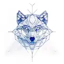 A geometric wolf with steampunk elements perched on a rocky formation tattoo design idea