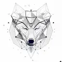 A geometric wolf with steampunk elements perched on a rocky formation tattoo design idea