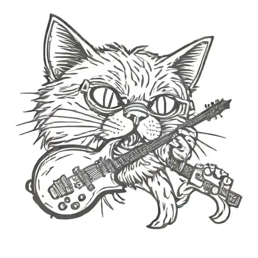Funny metalhead cat tattoo design idea