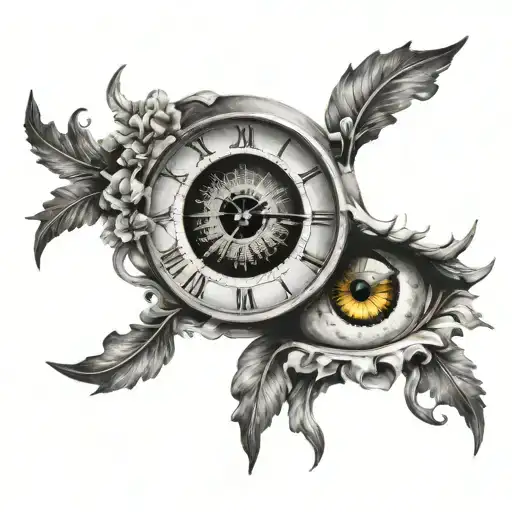 clock with romanian numbers and eye inside it or part tattoo design idea