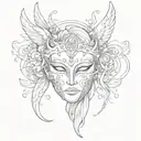  a mask without anyone wearing （harmony theme). Add a angel's halo on the top. tattoo design idea