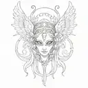  a mask without anyone wearing （harmony theme). Add a angel's halo on the top. tattoo design idea