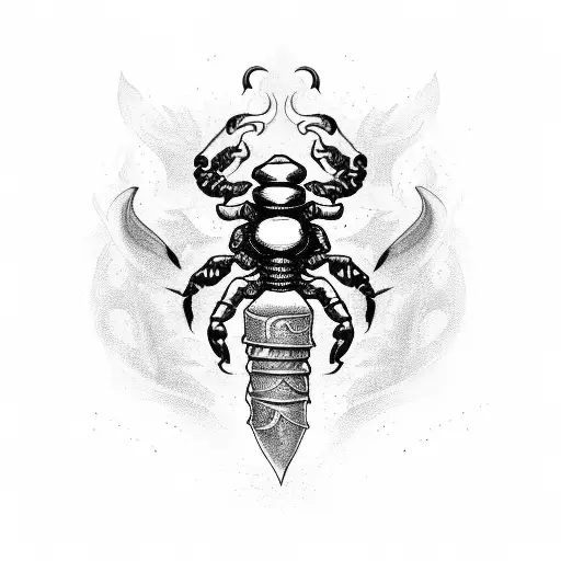 scorpion with a dagger and flames tattoo design idea