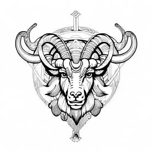 aries ram with zodiac symbols tattoo design idea
