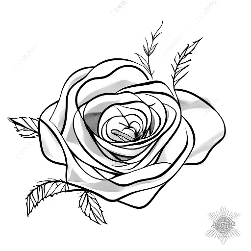 a black and white line drawing of a single rose wrapped in a plastic cellophane cone (tattoo) tattoo design idea