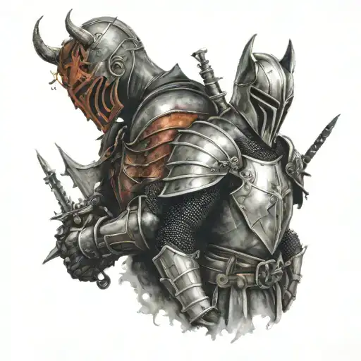 knight and devil wears a suit tattoo design idea