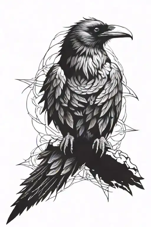 Odins Raven sitting tattoo design idea