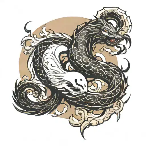 ying yang creature tattoo design idea